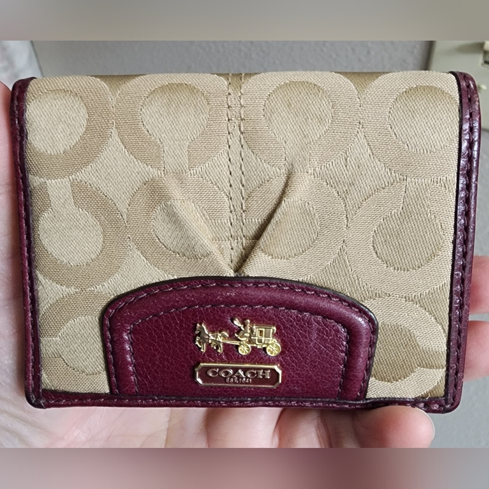 Coach Tan and Burgundy Women's Wallet